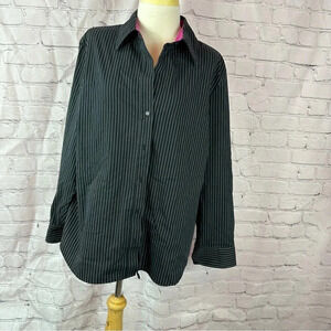 chico's black white pin stripe tunic sz 3 (XL 16) pink contrast collar